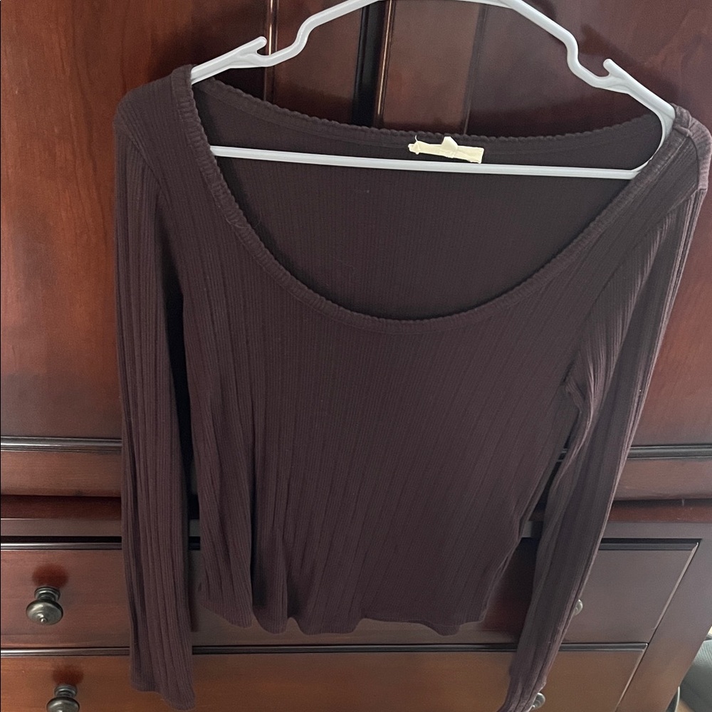 Madewell Ribbed Scoop Neck Top - Dark Brown